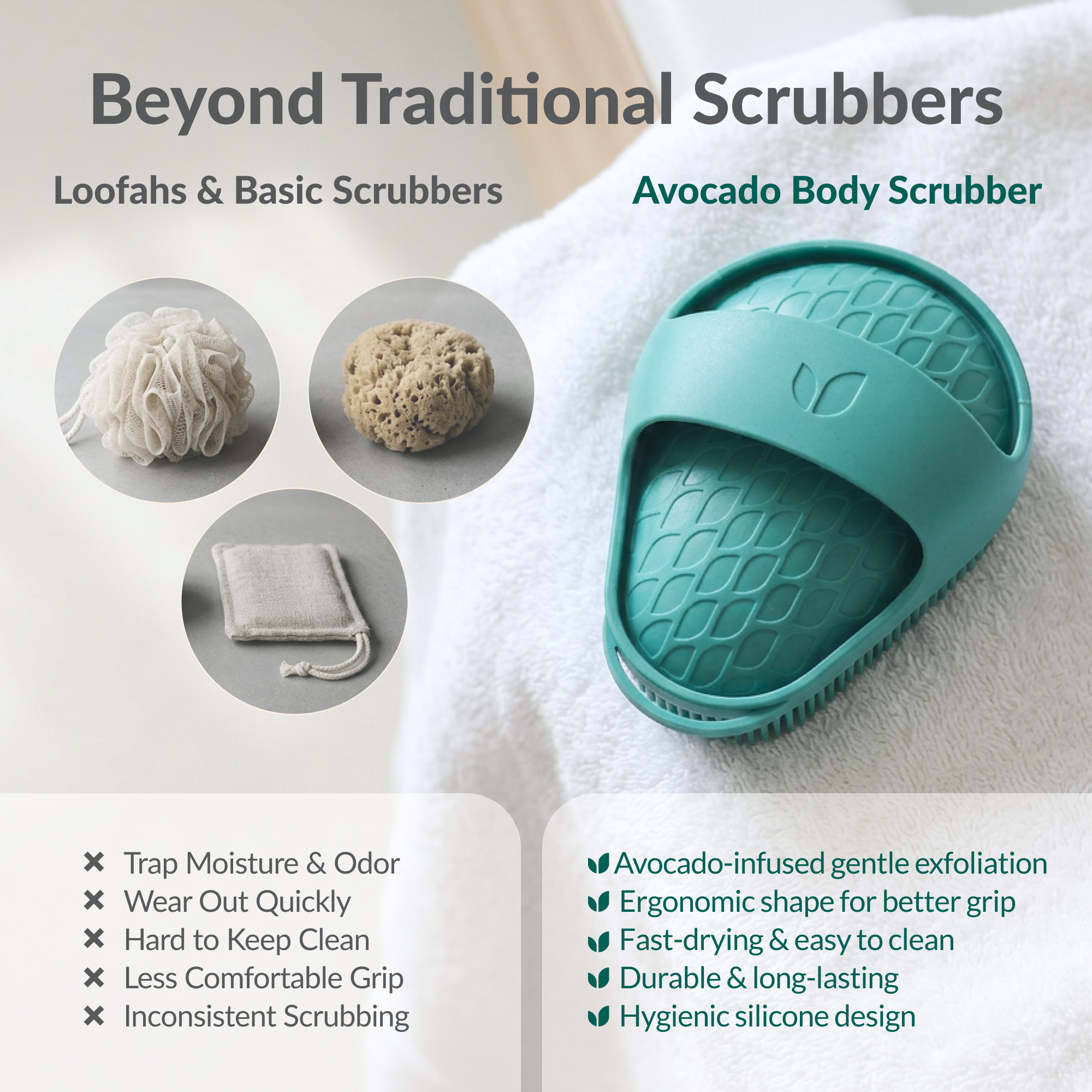 MUZ vs traditional loofahs and sponges